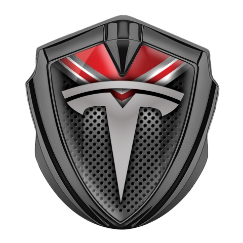Tesla Emblem Aufkleber Autozubehor Graphit Tonfarbe Perforierter Basis mit Grau Rote Elemente Stil