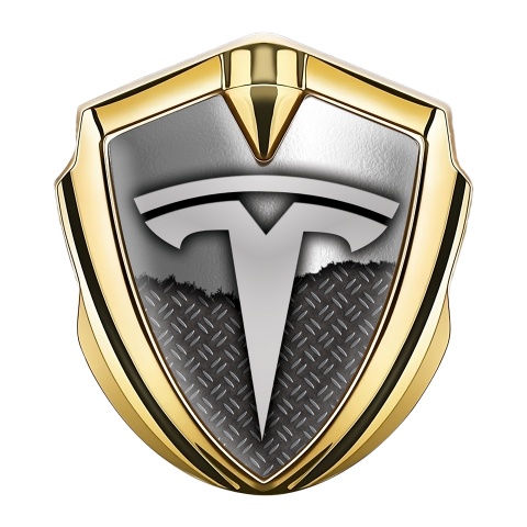 Tesla Selbstklebendes Metallaufkleber Emblem Goldtonfarbe Doppelte Textur Stil