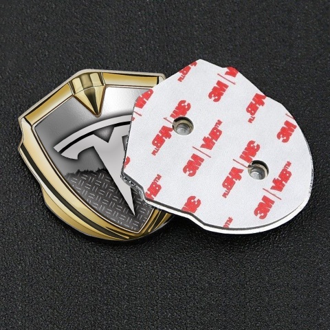 Tesla Selbstklebendes Metallaufkleber Emblem Goldtonfarbe Doppelte Textur Stil