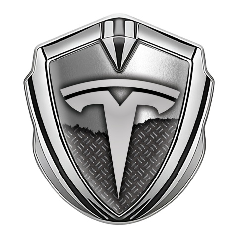Tesla Selbstklebendes Metallaufkleber Emblem Silbertonfarbe Doppelte Textur Stil