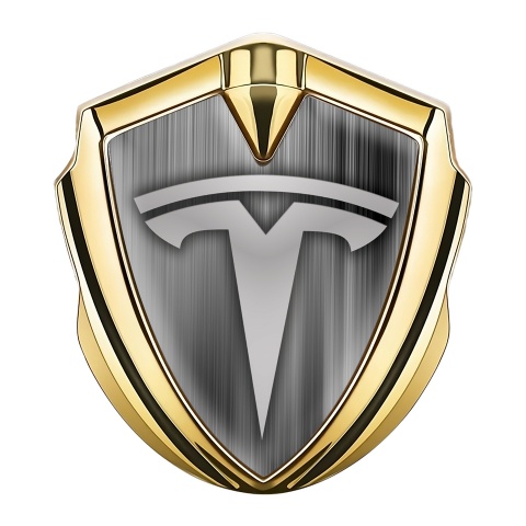 Tesla Emblem Abzeichen selbstklebend Goldtonfarbe Grauer Farbton stil