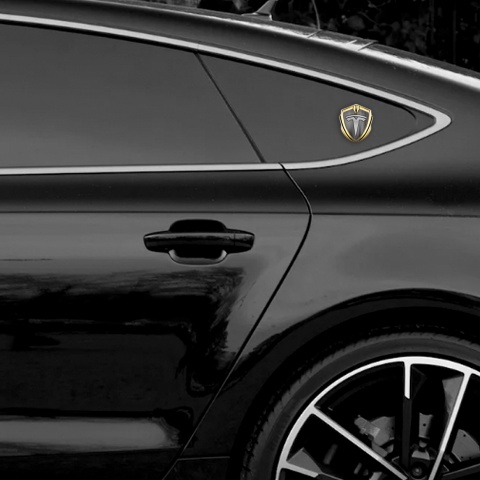 Tesla Emblem Abzeichen selbstklebend Goldtonfarbe Grauer Farbton stil