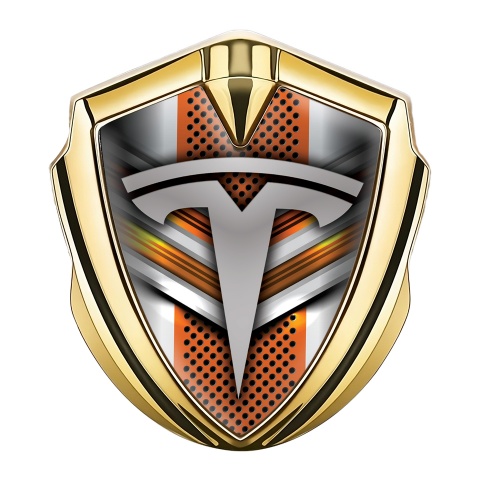 Tesla Emblem Aufkleber Autozubehor Goldtonfarbe Orange Grau Motiv