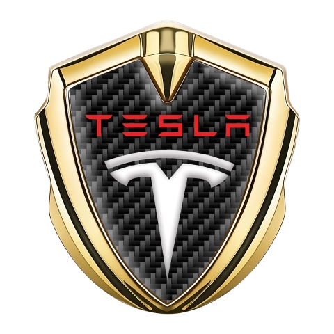Tesla Emblem Logo Schriftzug Aufkleber Goldtonfarbe Schwarz Carbon Rote logo Motiv