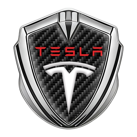 Tesla Emblem Logo Schriftzug Aufkleber Silbertonfarbe Schwarz Carbon Rote logo Motiv