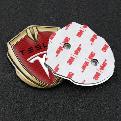 Tesla Seitenflugel Emblem Aufkleber Goldtonfarbe Rote Carbon Weiss Logo