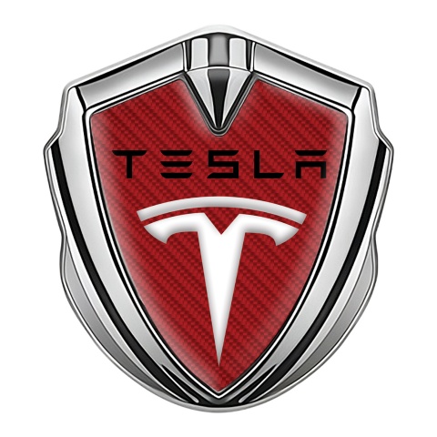Tesla Seitenflugel Emblem Aufkleber Silbertonfarbe Rote Carbon Weiss Logo
