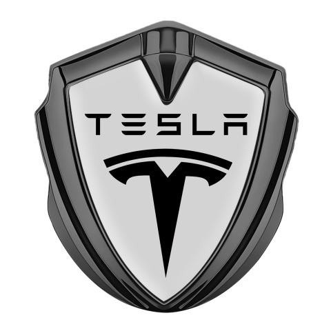 Tesla Seitenflugel Emblem Aufkleber Graphit Tonfarbe Grau Basis mit Schwarz Logo