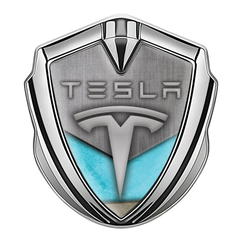 Tesla Selbstklebendes Metallaufkleber Emblem Silbertonfarbe Marineblau Motiv