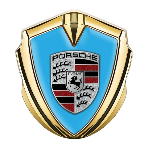 Porsche Emblem Auto Zeichen Goldtonfarbe mit Blau Hintergrund Auflage