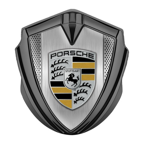 Porsche Emblem Aufkleber Autozubehor Graphit Tonfarbe mit Lichtnetzwerk Basis umd Schwarz Gelb Logo Stil