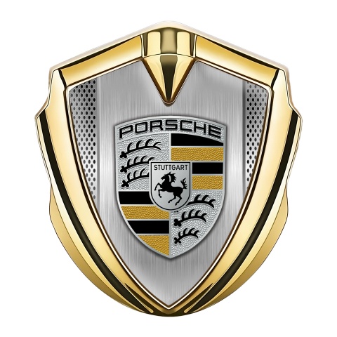 Porsche Emblem Aufkleber Autozubehor Goldtonfarbe mit Lichtnetzwerk Basis umd Schwarz Gelb Logo Stil