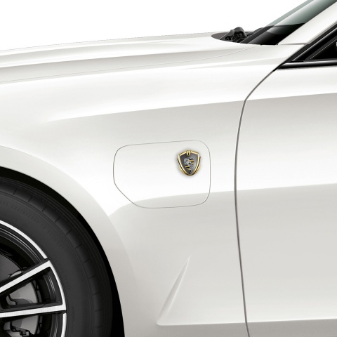 Porsche Selbstklebendes Metallaufkleber Emblem Goldtonfarbe mit Zerrissener Stahl Effekt und Schwarz Gelb Logo