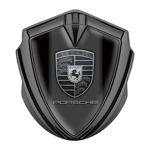 Porsche Emblem Aufkleber Autozubehor Graphit Tonfarbe mit Schwarz Fundaments und Monochromes Logo