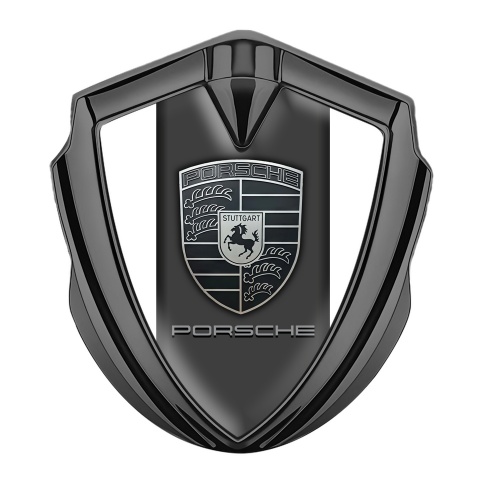 Porsche Selbstklebendes Metallaufkleber Emblem Graphit Tonfarbe mit Weiss Fundaments und Monochromes Logo