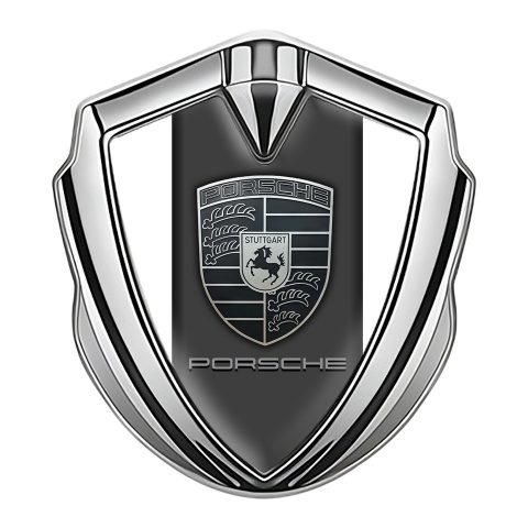 Porsche Selbstklebendes Metallaufkleber Emblem Silbertonfarbe mit Weiss Fundaments und Monochromes Logo