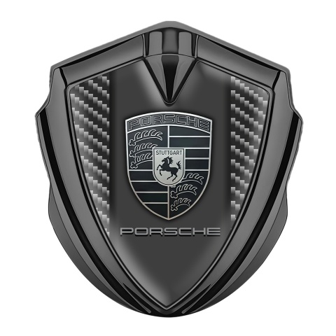 Porsche Emblem Abzeichen selbstklebend Graphit Tonfarbe mit Dunkel Kohlenstoff und Monochromes Logo