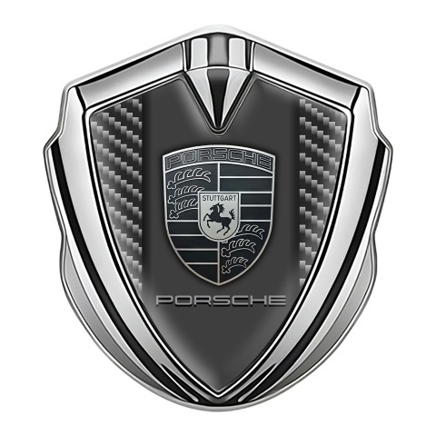Porsche Emblem Abzeichen selbstklebend Silbertonfarbe mit Dunkel Kohlenstoff und Monochromes Logo