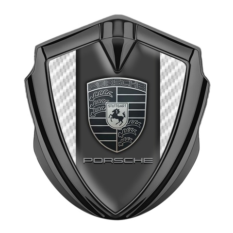 Porsche Emblem Auto Zeichen Graphit Tonfarbe mit Weiss Kohlenstoff und Monochromes Logo