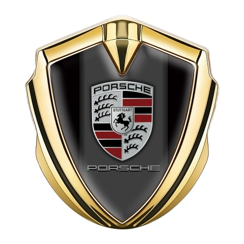 Porsche Selbstklebendes Metallaufkleber Emblem Goldtonfarbe mit Klassisch Logo Design