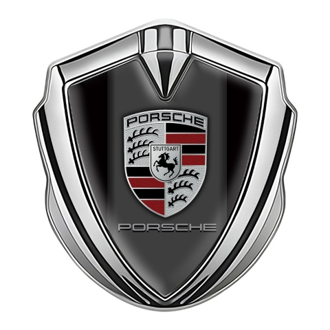 Porsche Selbstklebendes Metallaufkleber Emblem Silbertonfarbe mit Klassisch Logo Design