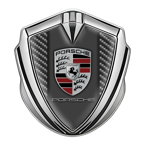 Porsche Emblem Aufkleber Autozubehor Silbertonfarbe mit Kohlenstoff Hintergrund und Klassisch Logo