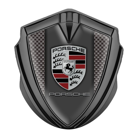 Porsche Selbstklebendes Metallaufkleber Emblem Graphit Tonfarbe mit Braun Carbon Basis design