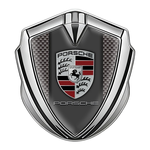 Porsche Selbstklebendes Metallaufkleber Emblem Silbertonfarbe mit Braun Carbon Basis design