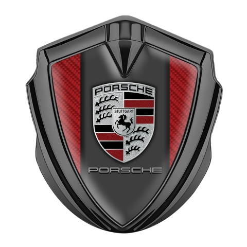 Porsche Seitenflugel Emblem Aufkleber Graphit Tonfarbe mit Rote Carbon und Klassisch Logo Stil