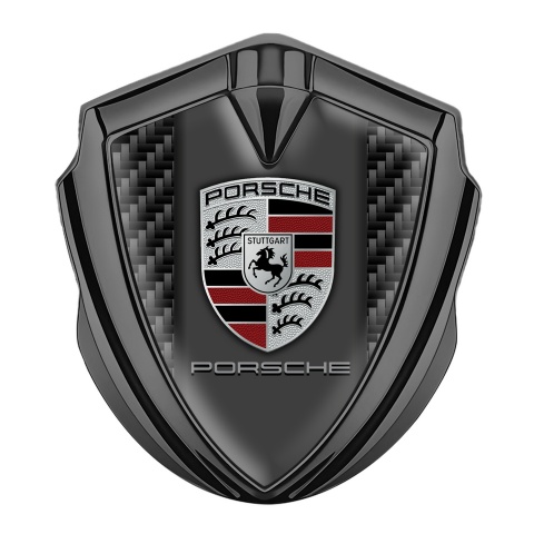 Porsche Emblem Abzeichen Graphit Tonfarbe mit Schwarz Kohlenstoff und Klassisch Logo