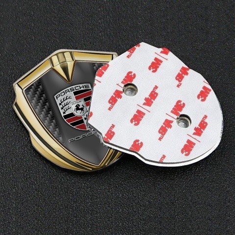 Porsche  Emblem Abzeichen Goldtonfarbe mit Schwarz Kohlenstoff und Klassisch Logo
