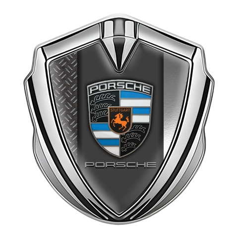 Porsche Emblem Abzeichen selbstklebend Silbertonfarbe mit doppelte Textur Basis