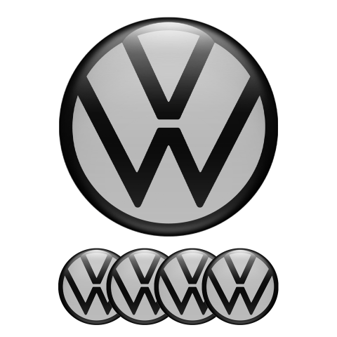 VW Dome Stickers Wheel Center Cap Grey Black New Style Logo