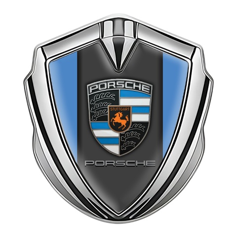 Porsche Emblem Aufkleber Autozubehor Silbertonfarbe Blau Basis und Grau Logo Panel