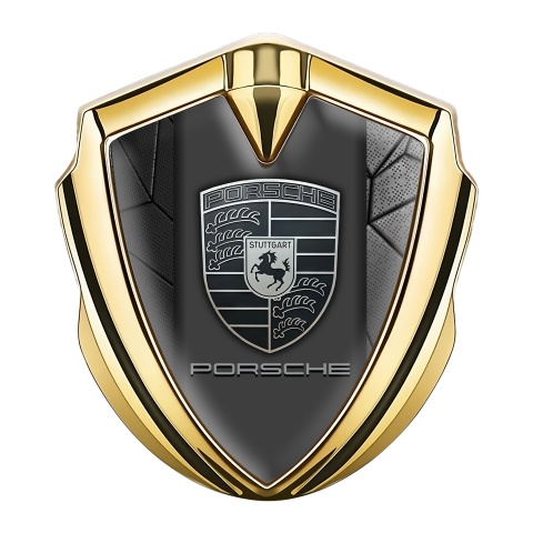 Porsche Emblem Aufkleber Autozubehor Goldtonfarbe mit Grau Mosaik Basis und monochromes Logo