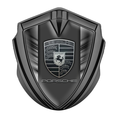 Porsche Emblem Logo Schriftzug Aufkleber Graphit Tonfarbe mit Symmetrische Baander Basis Stil