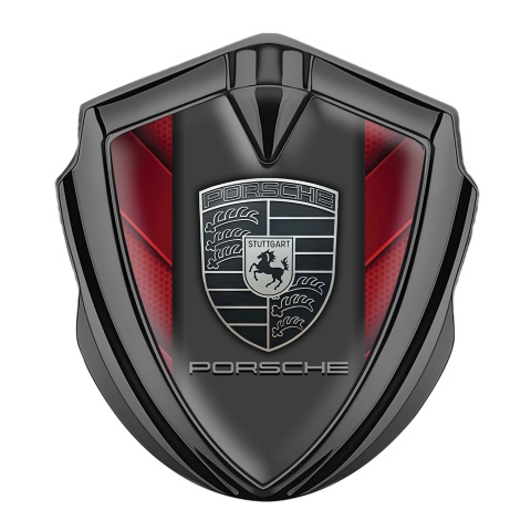 Porsche Seitenflugel Emblem Aufkleber Graphit Tonfarbe mit Rote V Formind Elemente Design
