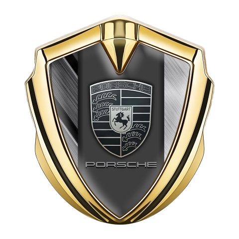 Porsche Emblem Aufkleber Autozubehor Goldtonfarbe mit Polierte Metallelemente Effekt und Monochromes Logo