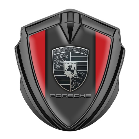 Porsche Emblem Abzeichen Graphit Tonfarbe mit Rot hintergrund und Monochromes Logo