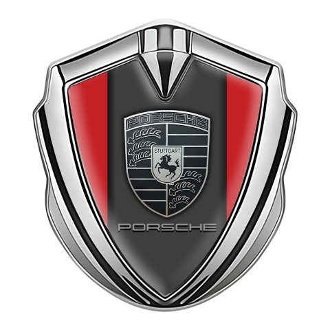 Porsche Emblem Abzeichen Silbertonfarbe mit Rot hintergrund und Monochromes Logo