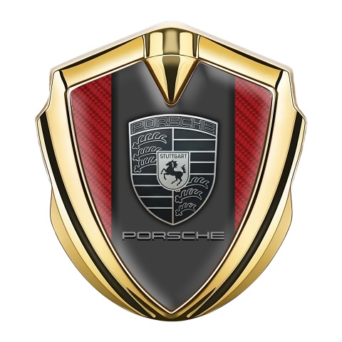 Porsche Seitenflugel Emblem Aufkleber Goldtonfarbe mit Rote Kohlenstoff Fundaments Stil