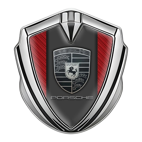 Porsche Seitenflugel Emblem Aufkleber Silbertonfarbe mit Rote Kohlenstoff Fundaments Stil