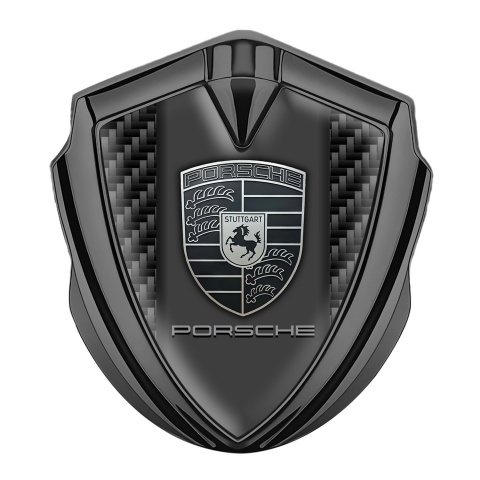 Porsche Emblem Abzeichen Graphit Tonfarbe mit Dunkel Kohlenstoff Fundaments Auflage