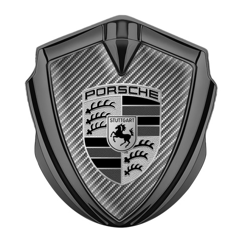 Porsche Emblem Aufkleber Autozubehor Graphit Tonfarbe mit Kohlenstoff Effekt und Grau Schwarz Logo