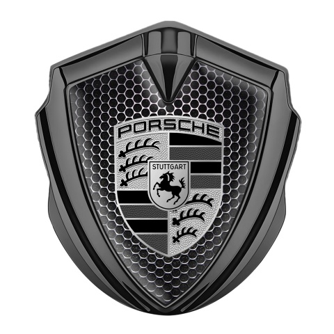 Porsche Selbstklebendes Metallaufkleber Emblem Graphit Tonfarbe mit Perforierter Stahl Effekt Fundaments