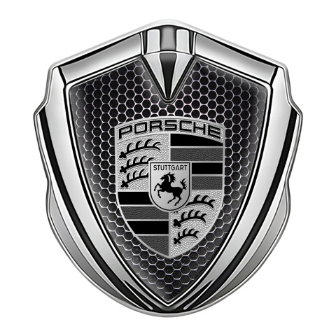 Porsche Selbstklebendes Metallaufkleber Emblem Silbertonfarbe mit Perforierter Stahl Effekt Fundaments