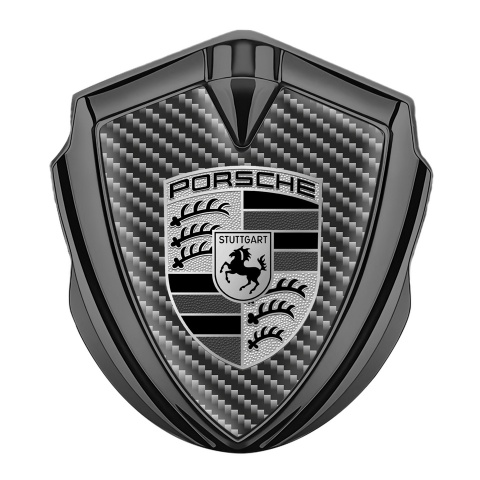 Porsche Seitenflugel Emblem Aufkleber Graphit Tonfarbe mit Schwarz Kohlenstoff Design