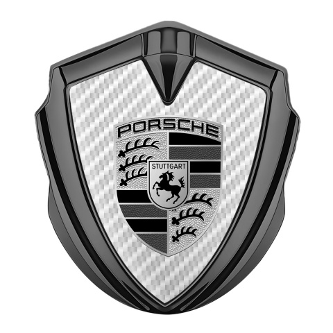 Porsche Emblem Abzeichen Graphit Tonfarbe mit Weiss carbon Design