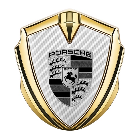 Porsche Emblem Abzeichen Goldtonfarbe mit Weiss carbon Design