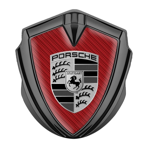 Porsche Abzeichen selbstklebend Graphit Tonfarbe mit Rote Kohlenstoff design